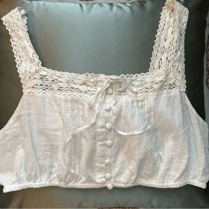 Free People White Crochet Strap Crop Top Size Large NWOT